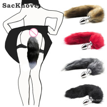 SacKnove Multicolor Erotic Alternative Pleasure Games Steel Metal  Fur Artificial Fox Tail Anal Plug For Woman Butt Sex Toy